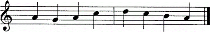 a cantus two measures long in the key of C with no written time signature